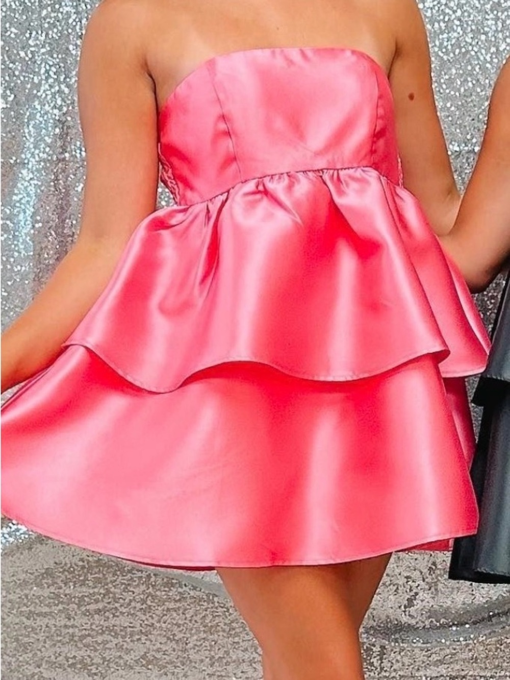 Strapless Peplum Party Dress in Coral Pink